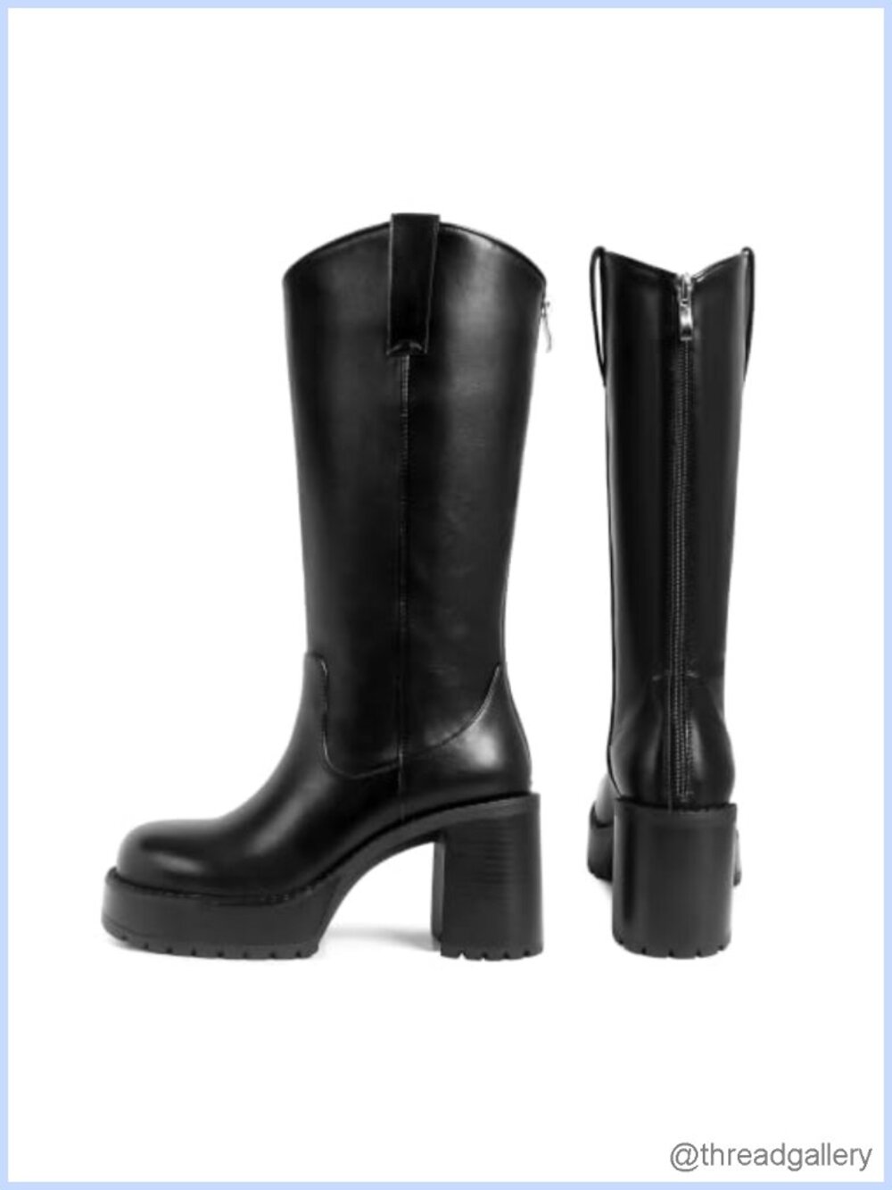 Knee High Western Boots Leather Platform Chunky Block Heel Tall - Picture 1 of 6